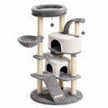Arbre à chat en peluche gris et beige avec niveaux multiples