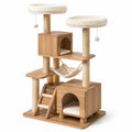 Arbre à Chat en Bois de Chêne avec Niche et Hamac Beige