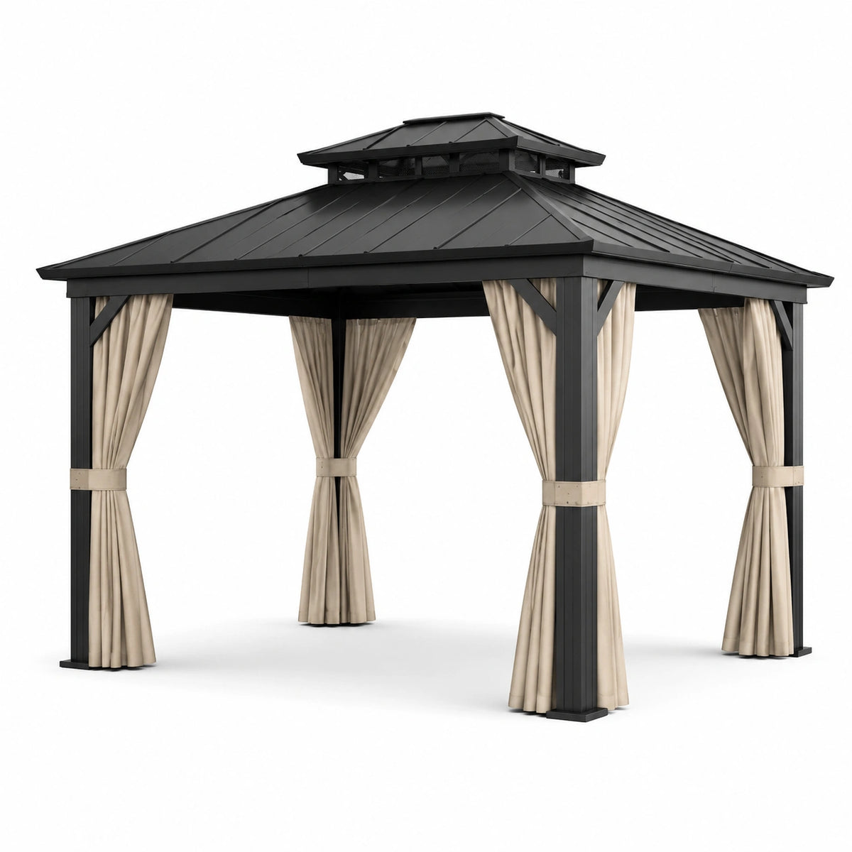 Pavillon en métal avec rideaux en polyester 300x300x270 cm