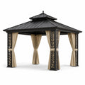 Pavillon en métal avec rideaux en polyester 3x4 m noir et beige