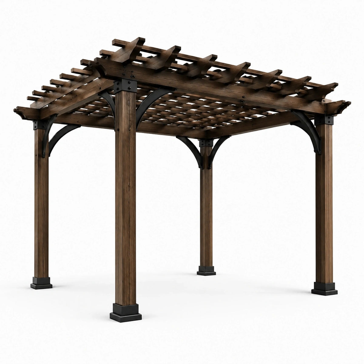 Pergola en bois et acier marron/noir 300x300x240 cm