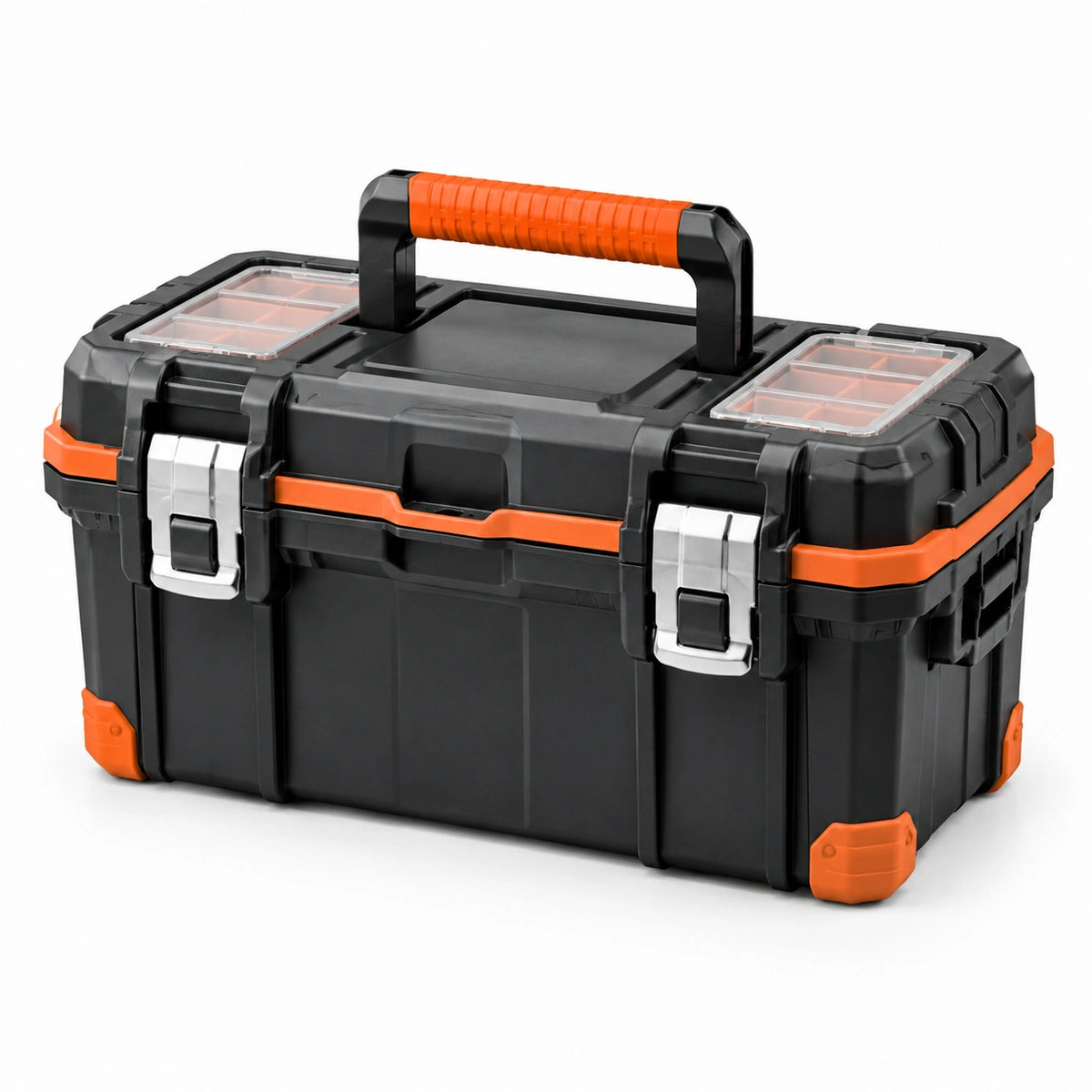 Coffre à Outils en Plastique PP avec Fermeture Métallique Noir/Orange
