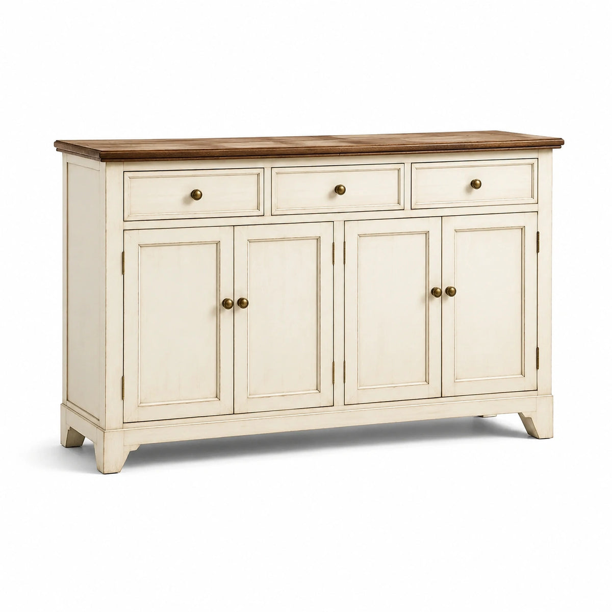 Buffet en bois massif crème avec plateau en bois brun