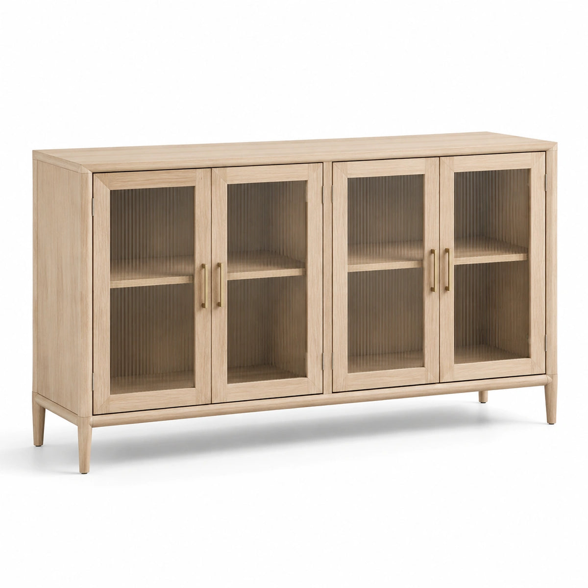 Buffet en bois clair avec portes en verre rainuré 180x45x90 cm