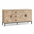 Buffet en bois avec 4 portes et 3 tiroirs, structure en métal