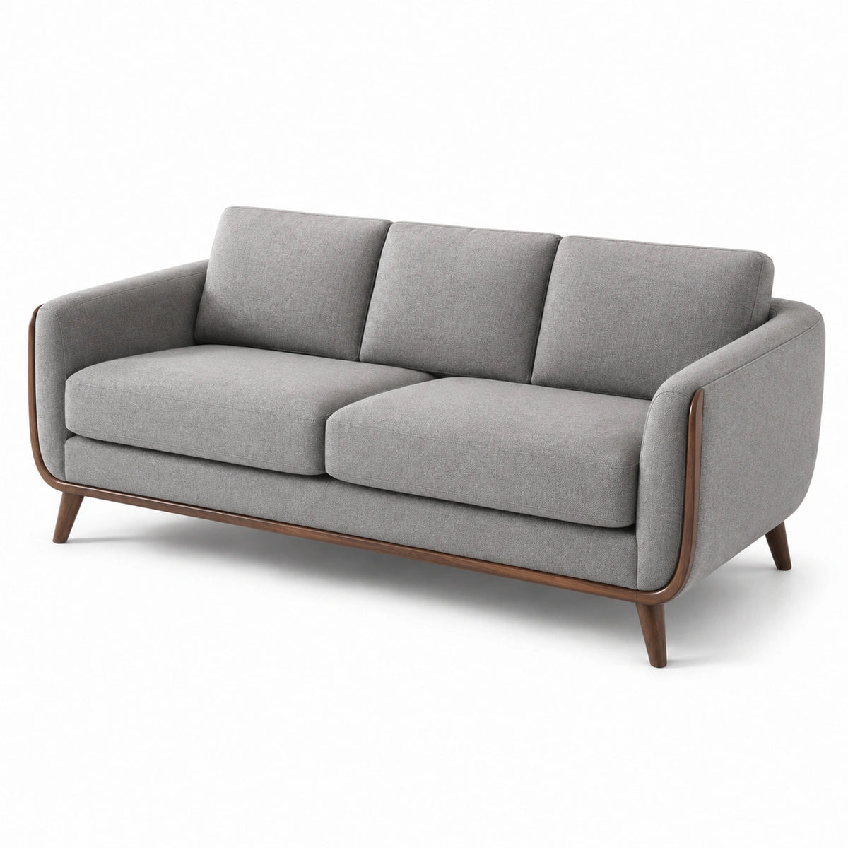 Canapé 3 places en tissu gris clair avec structure en bois