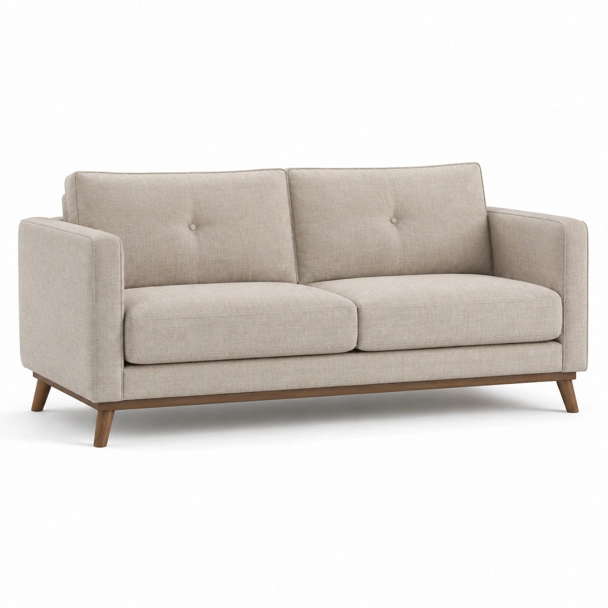 Canapé 3 places tissu polyester beige avec pieds en bois massif