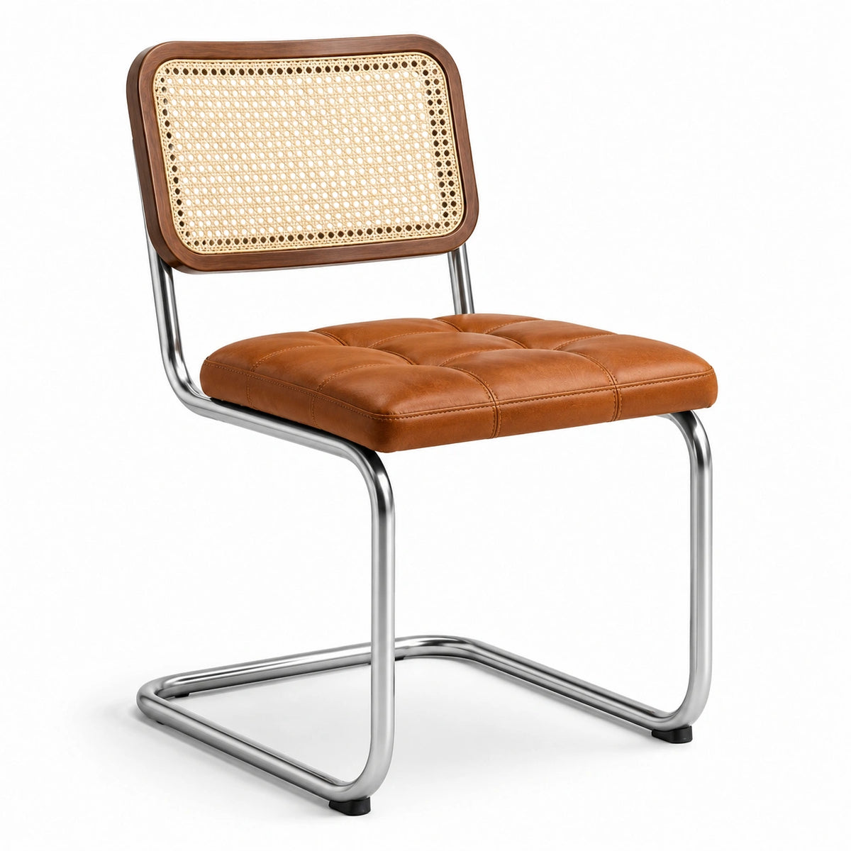 Chaise en cuir synthétique brun et métal chromé