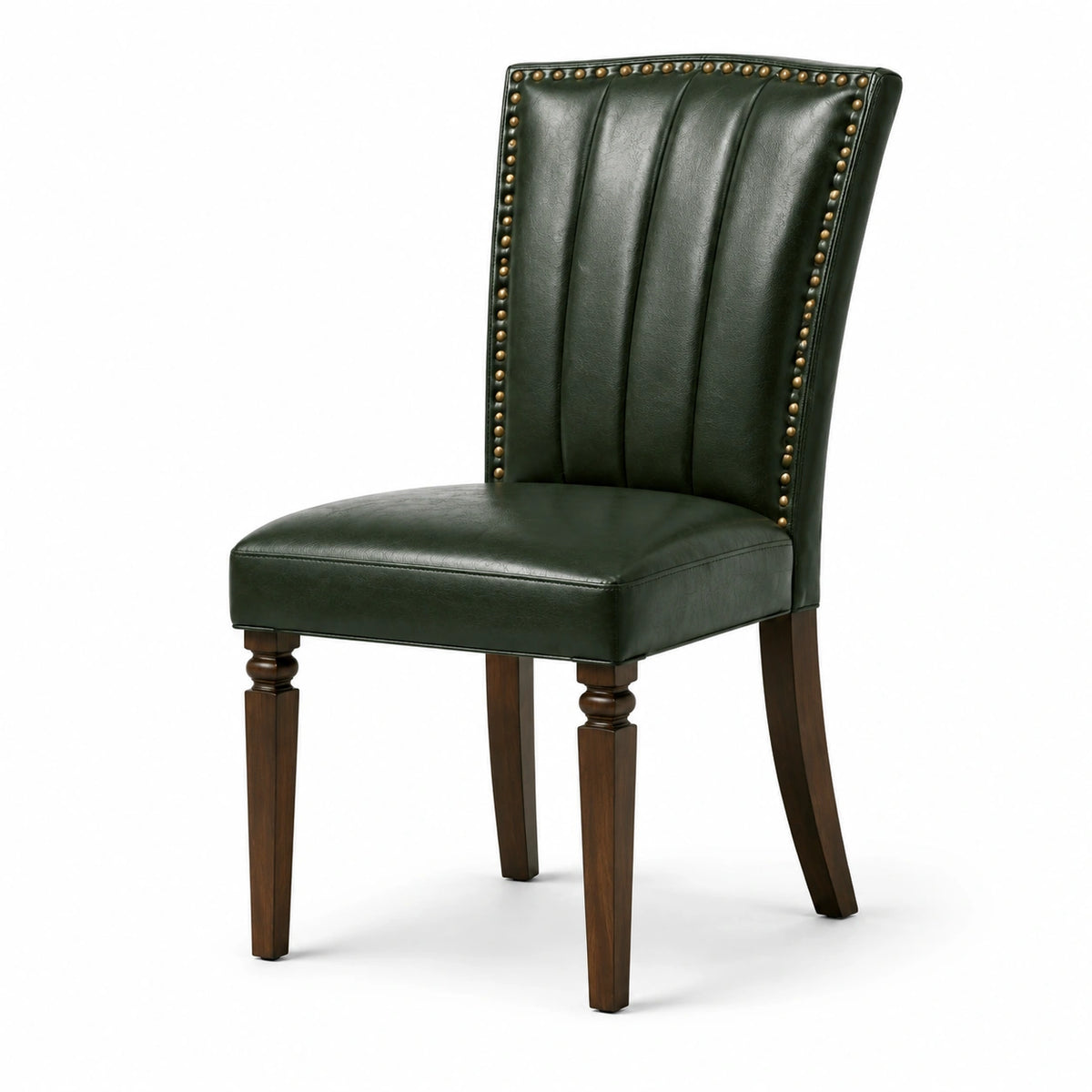 Chaise en bois et cuir PU vert avec clous décoratifs