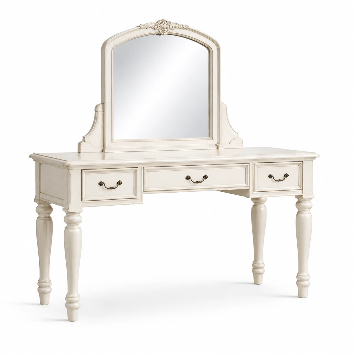 Coiffeuse en Bois avec Miroir et 3 Tiroirs Crème