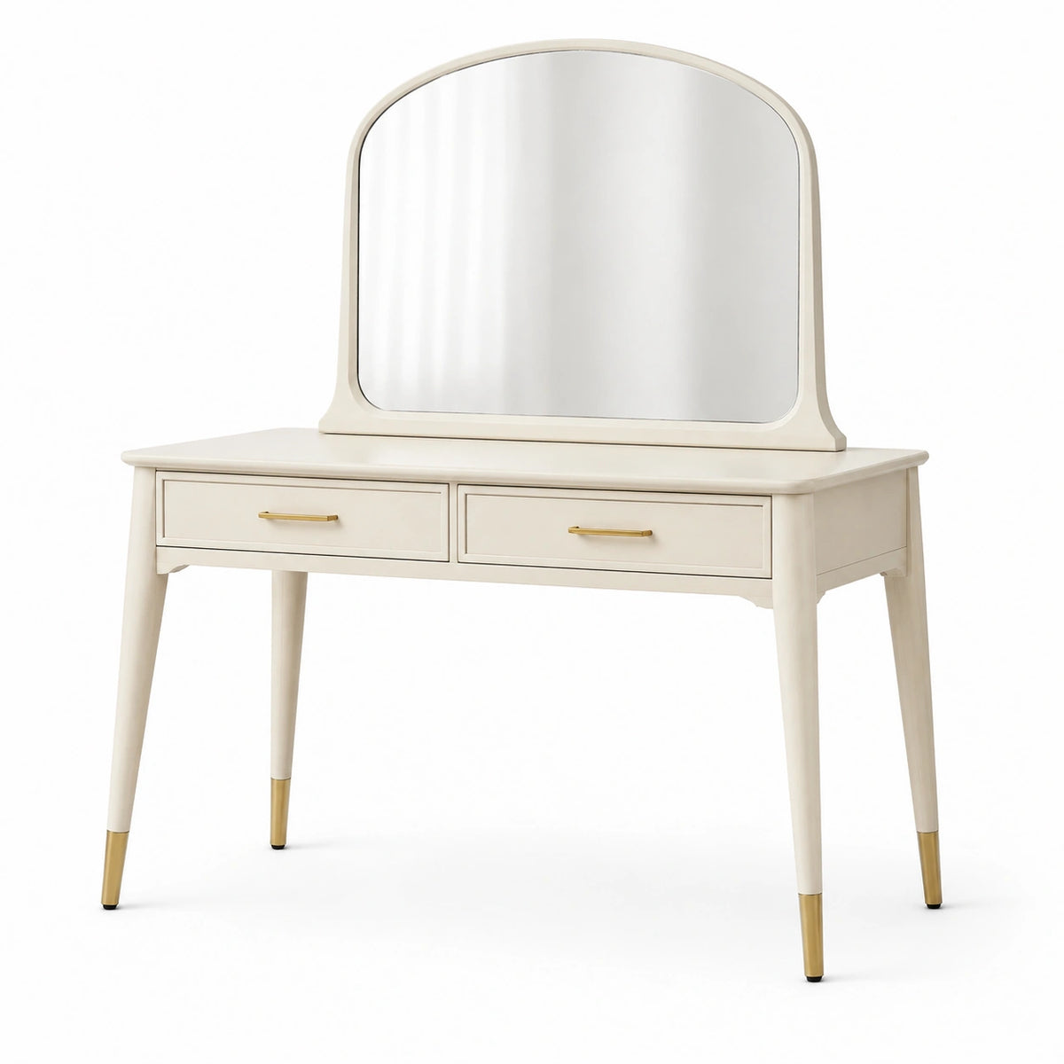 Coiffeuse en bois avec miroir arqué et pieds dorés - Blanc ivoire