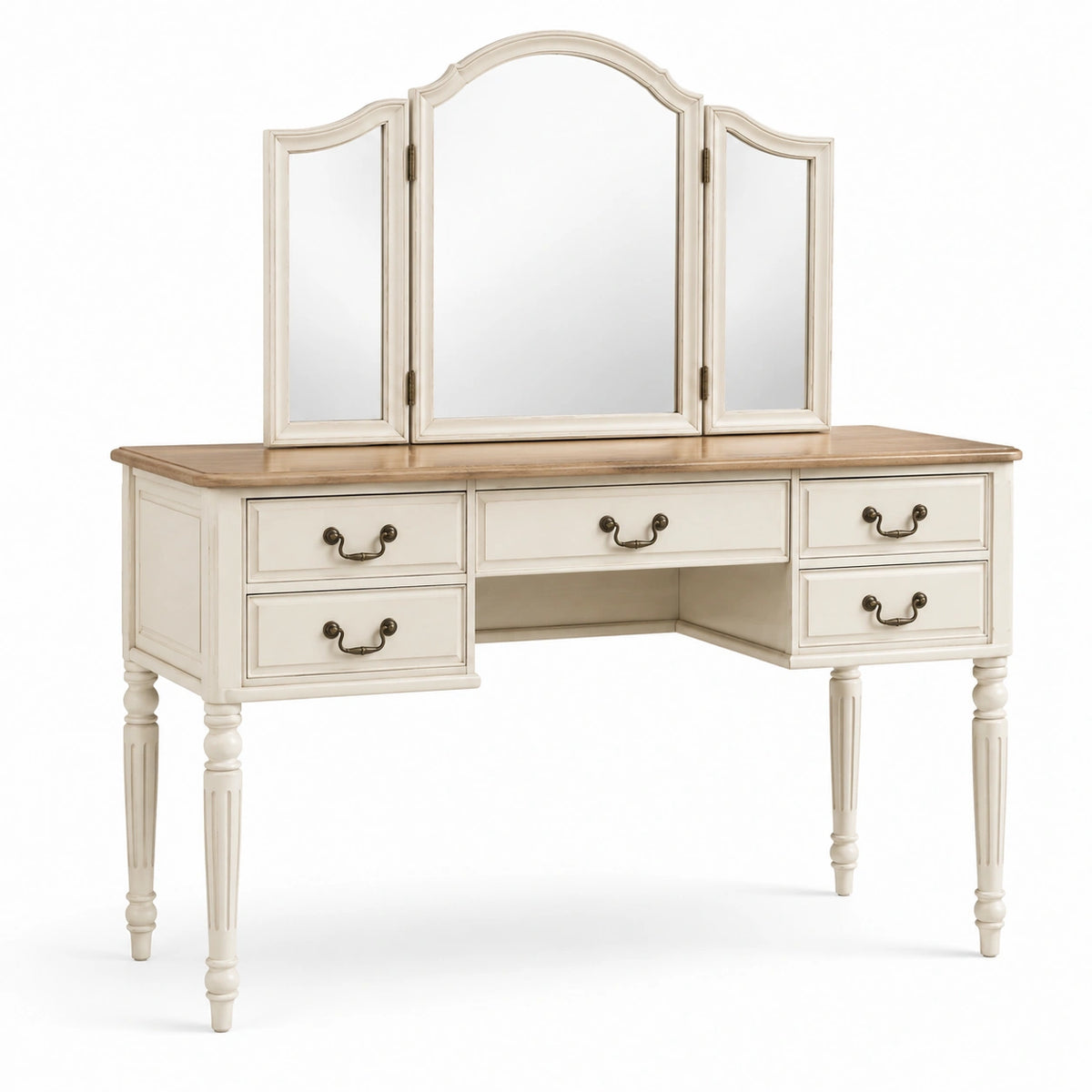 Coiffeuse en bois avec miroir triple et tiroirs