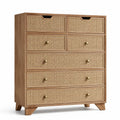 Commode en bois avec tiroirs en rotin tissé
