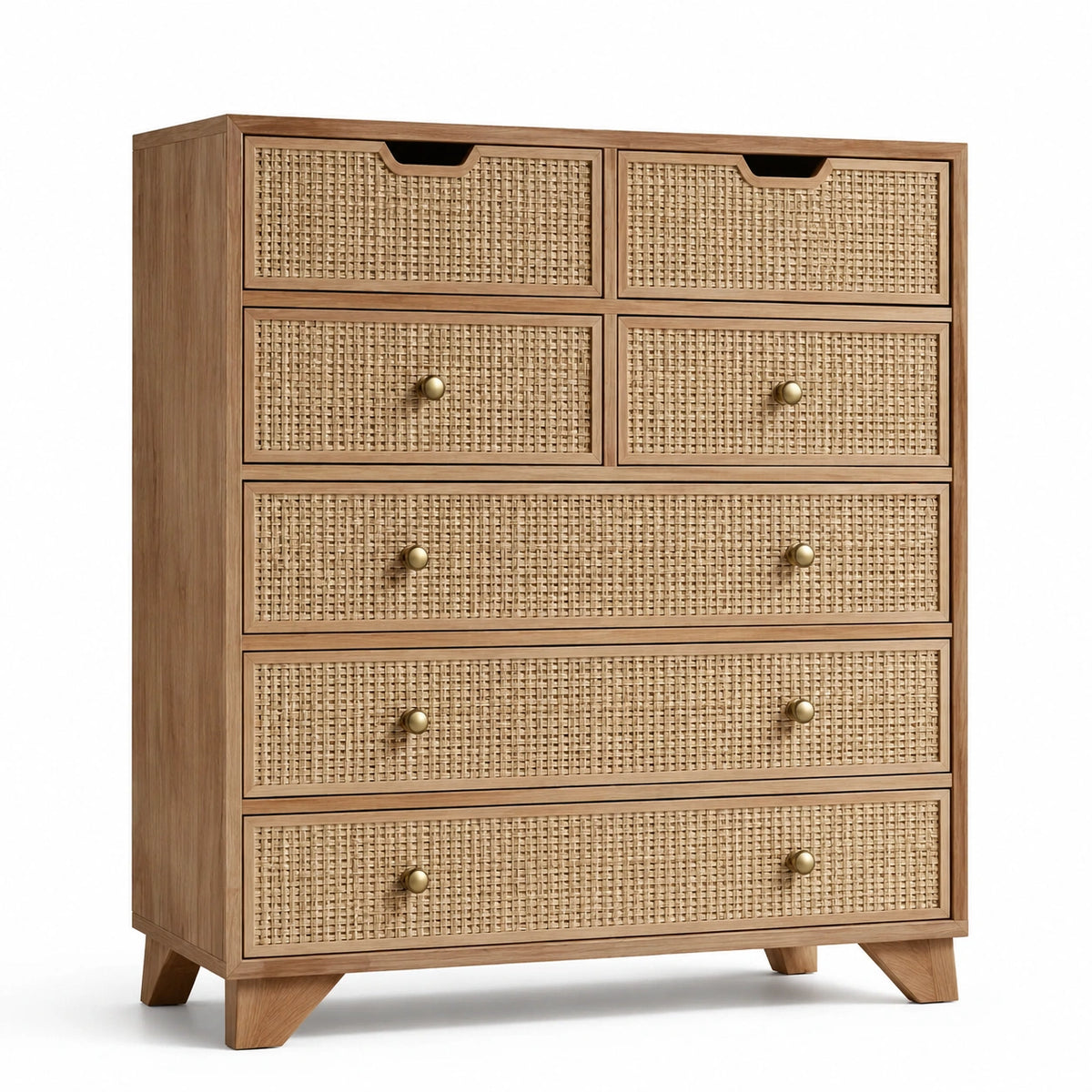 Commode en bois avec tiroirs en rotin tissé