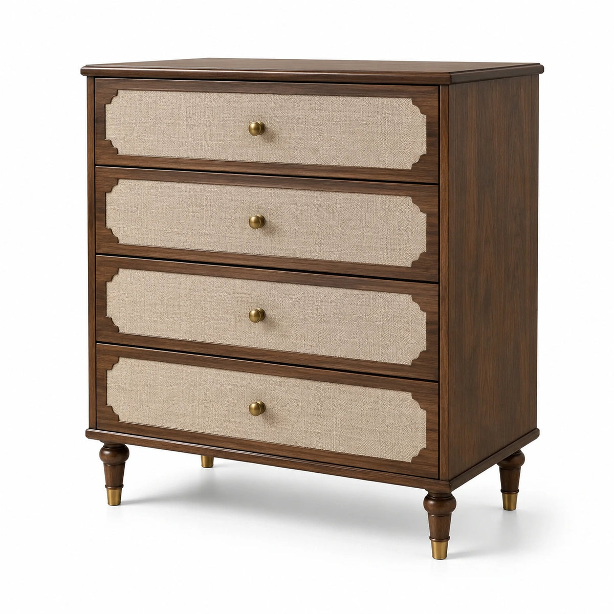 Commode 4 tiroirs en bois et lin marron/beige