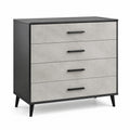 Commode 4 tiroirs en mélamine gris et noir