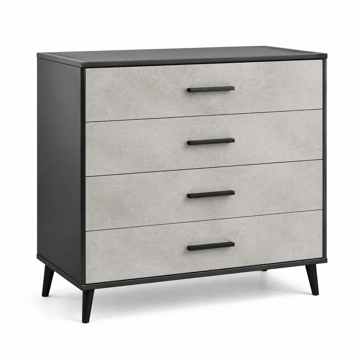 Commode 4 tiroirs en mélamine gris et noir