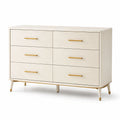 Commode 6 tiroirs bois poignées laiton blanc