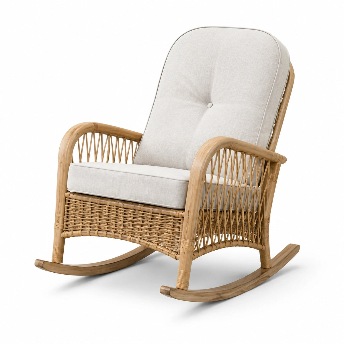 Chaise à bascule en rotin et lin beige